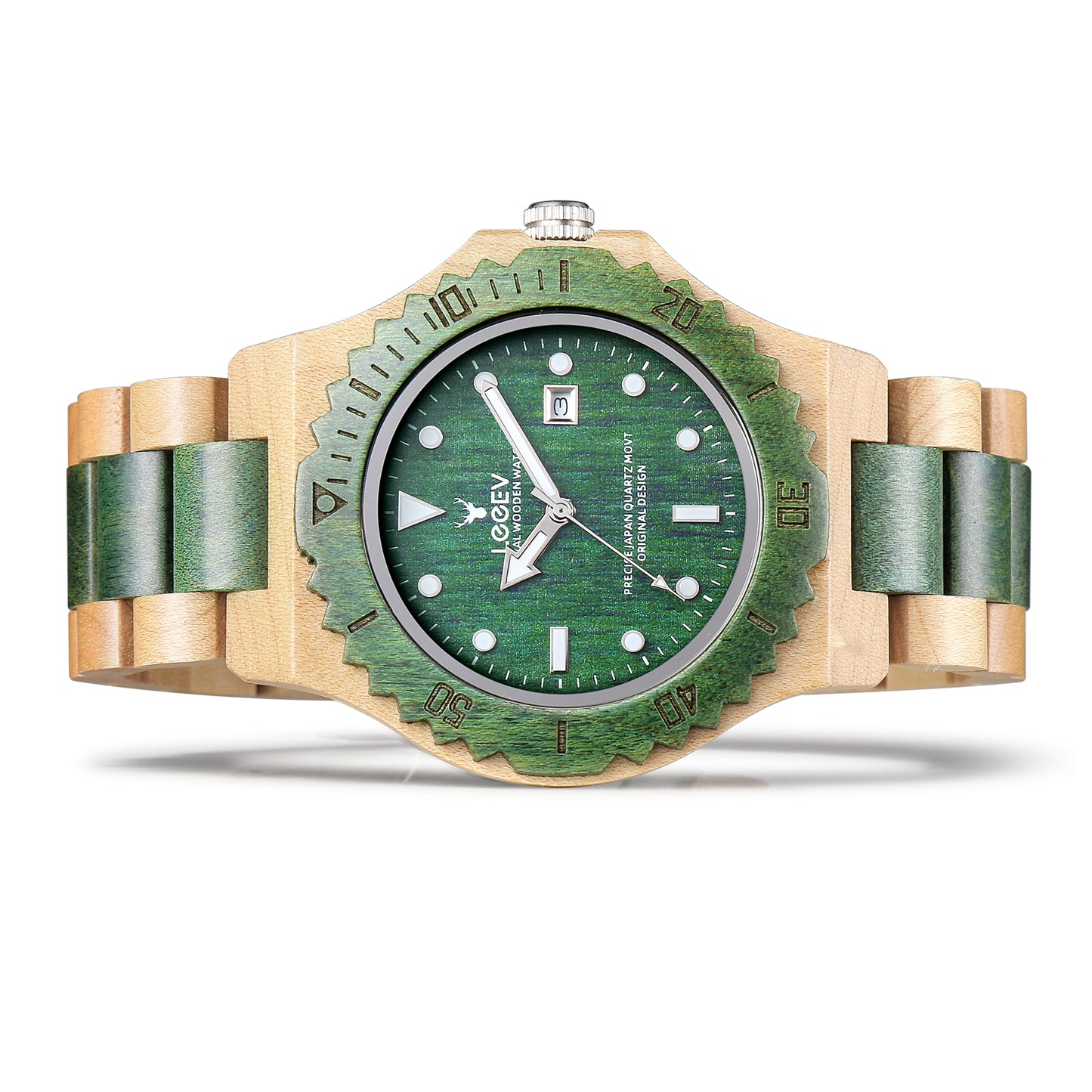 EV1953 Natural Maple Wood Watches for Men Green