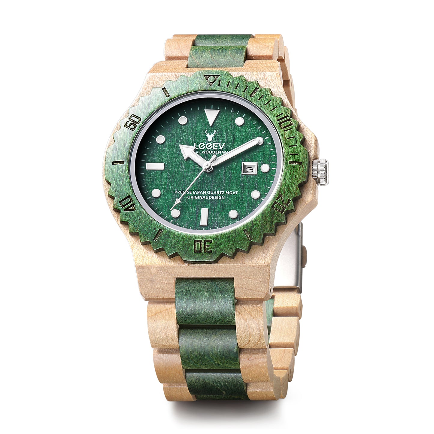 EV1953 Natural Maple Wood Watches for Men Green