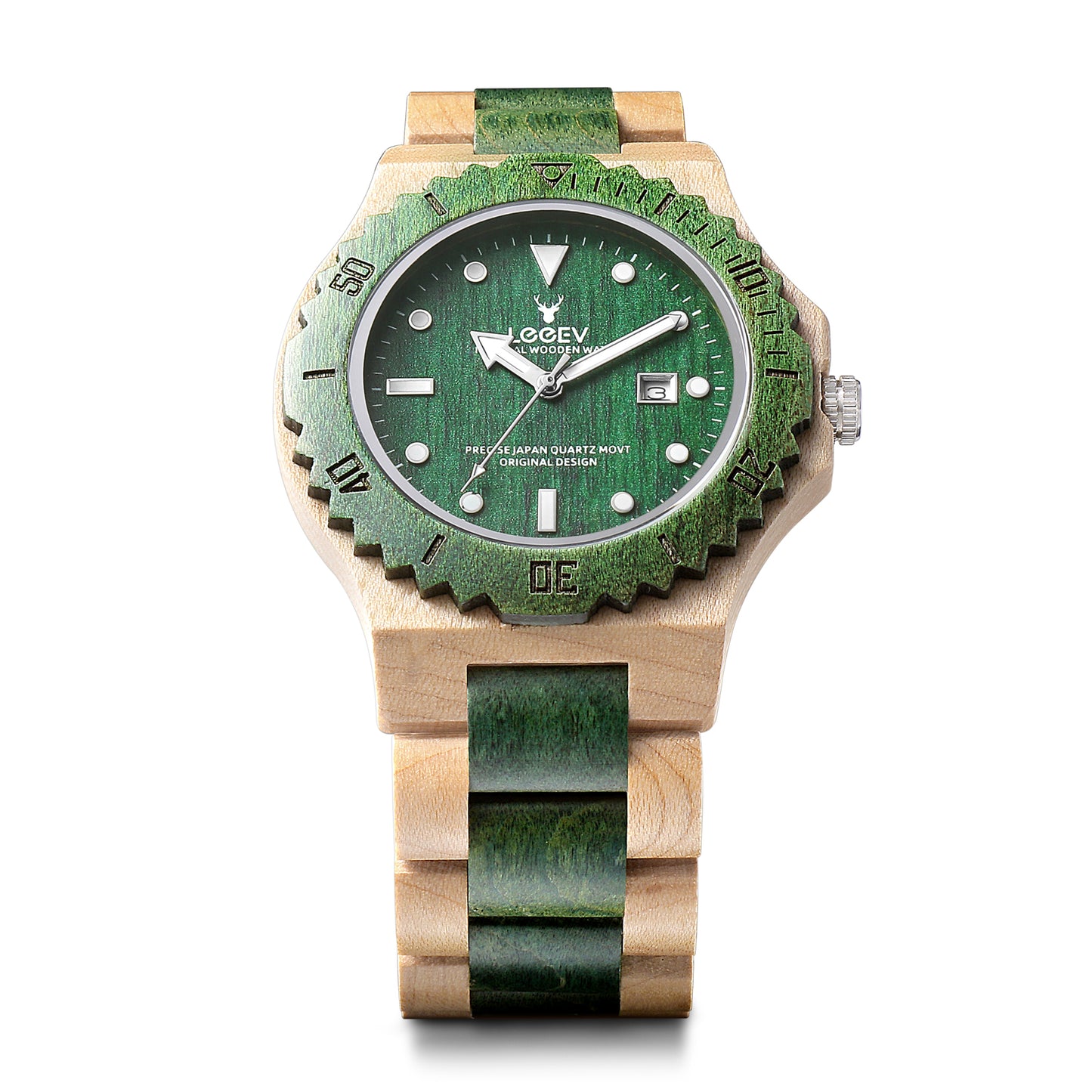 EV1953 Natural Maple Wood Watches for Men Green