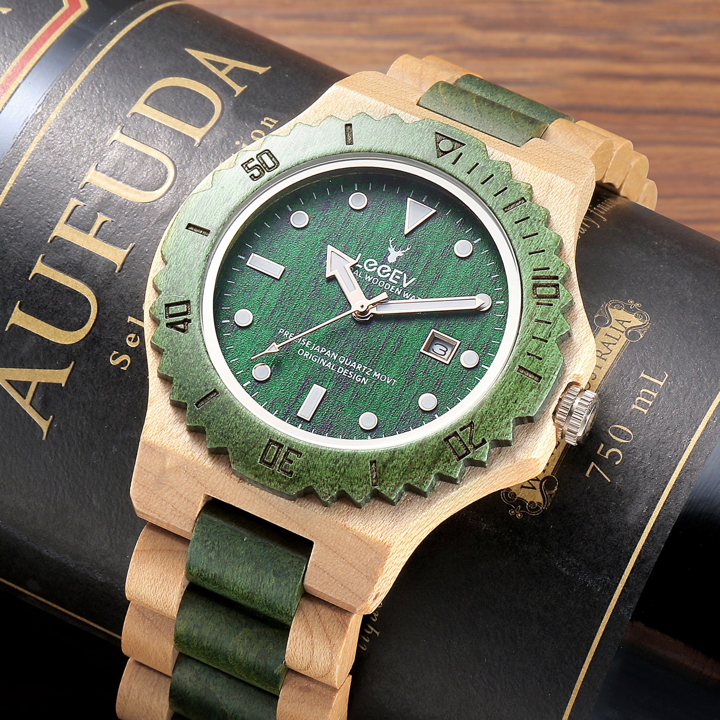 EV1953 Natural Maple Wood Watches for Men Green