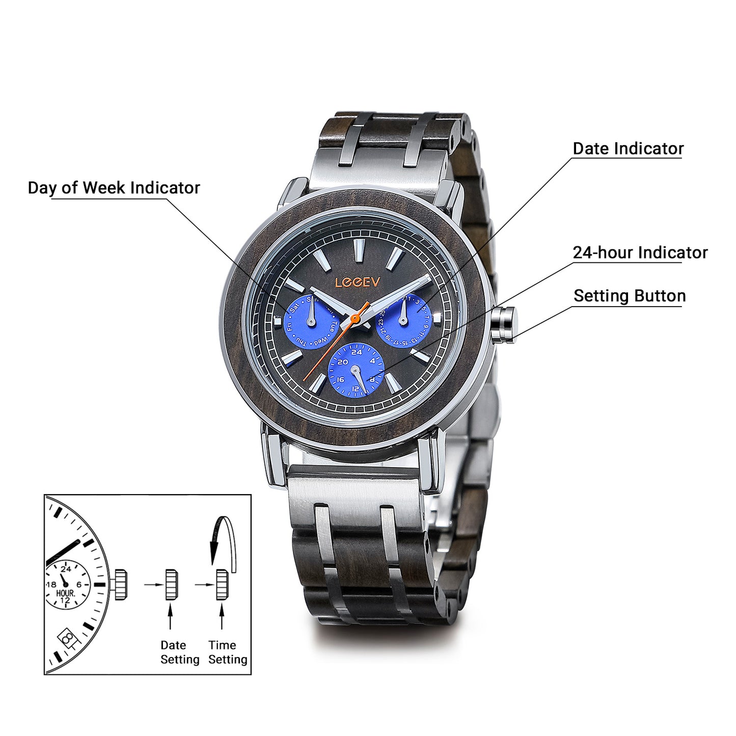 EV2020 Stainless Steel & Wood Watch for Men