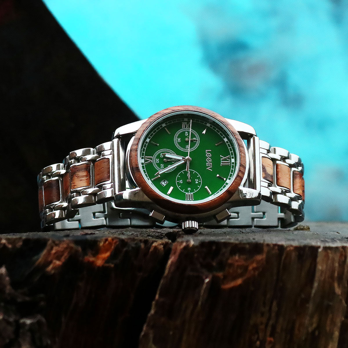 EV1016 Stainless Steel & Wood Watch for Men Green/Blue