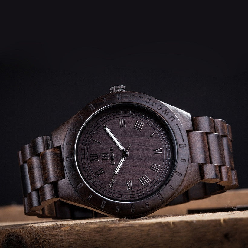 UWOOD UW001 Black Brown Sandal Wood Watch for Men