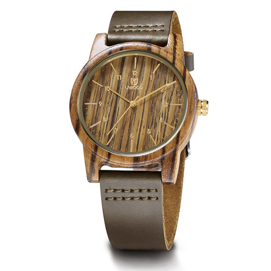 Uwood UWH-1008 Zebra Sandal Wood Genuine Leather Strap