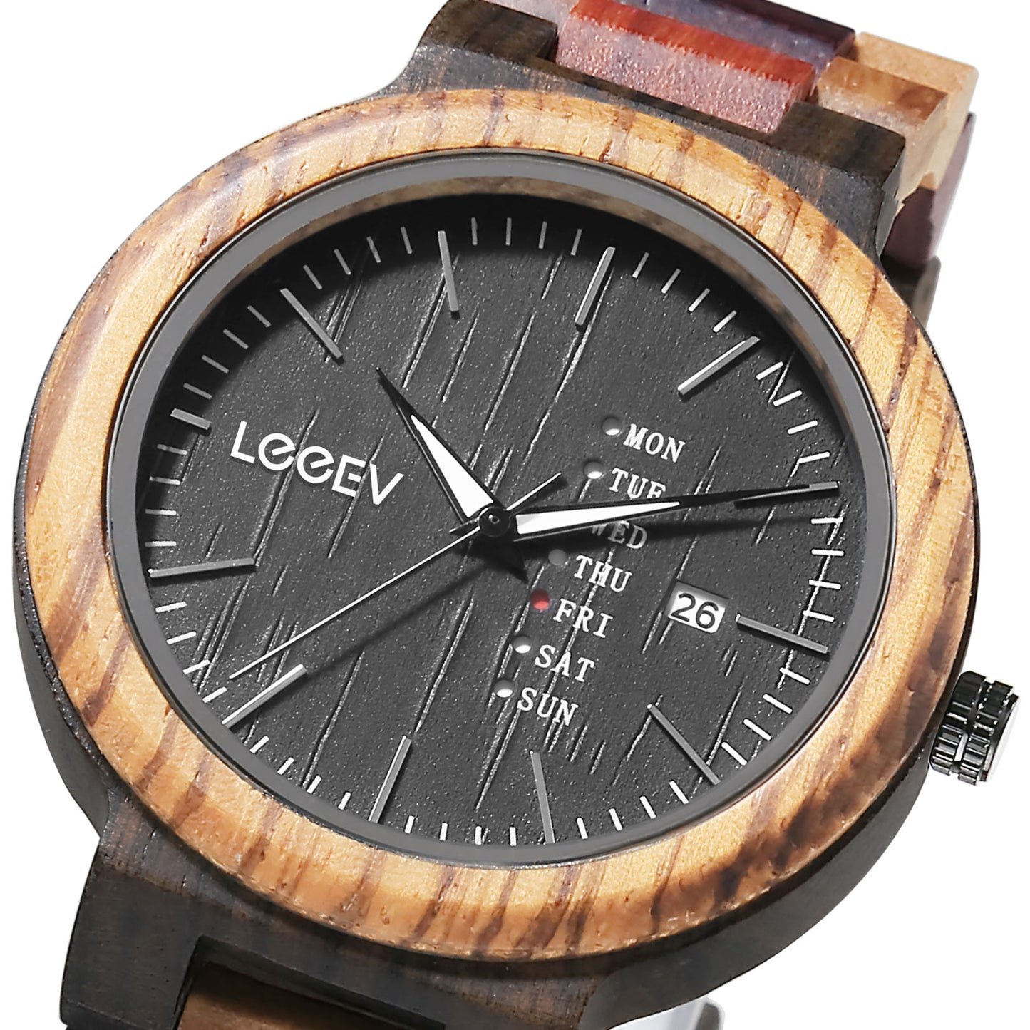 EV1010_Mix Multi Color Band Solid Wood Watch