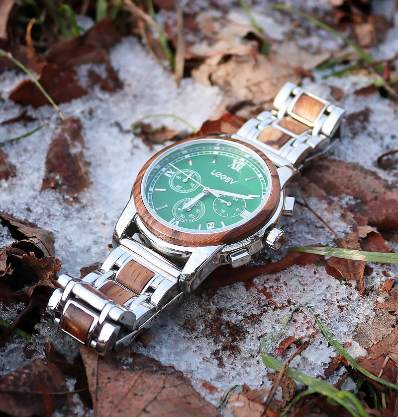 EV1016 Stainless Steel & Wood Watch for Men Green/Blue