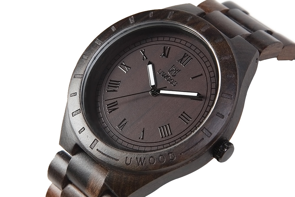 UWOOD UW001 Black Brown Sandal Wood Watch for Men