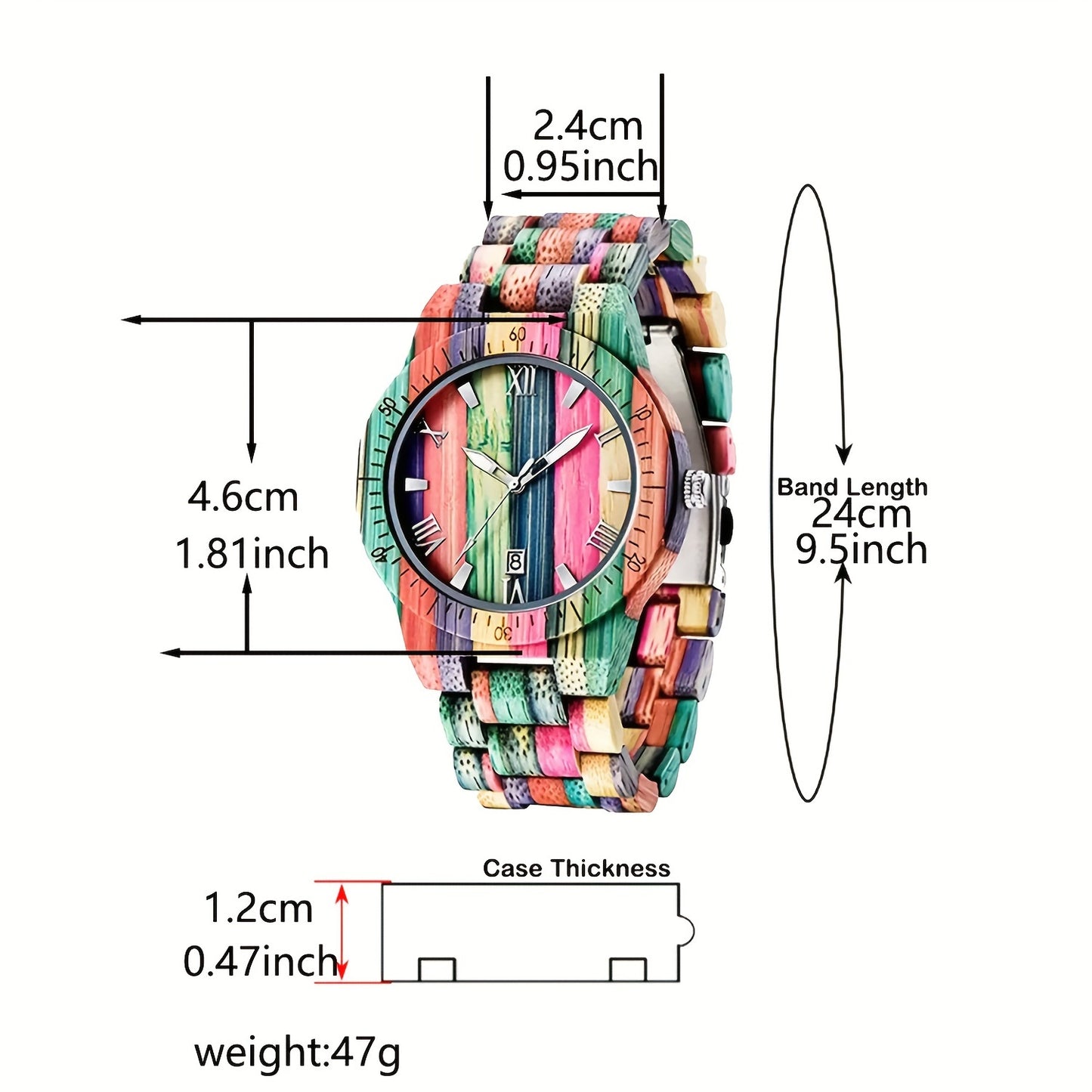 EV1024-MixColour Multi Color Band Solid Wood Watch