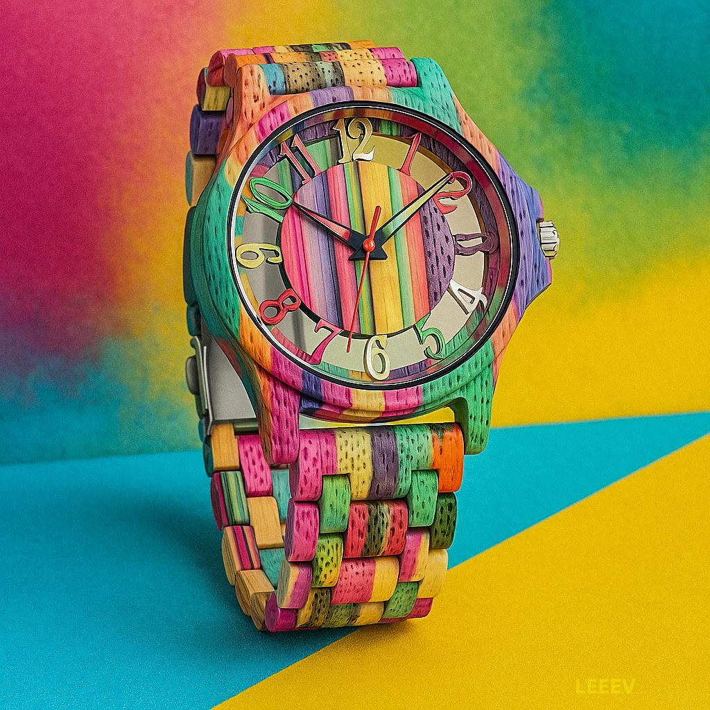 EV1027-MixColour Multi Color Band Solid Wood Watch