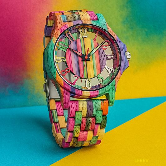 EV1027-MixColour Multi Color Band Solid Wood Watch