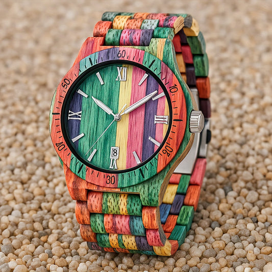 EV1024-MixColour Multi Color Band Solid Wood Watch