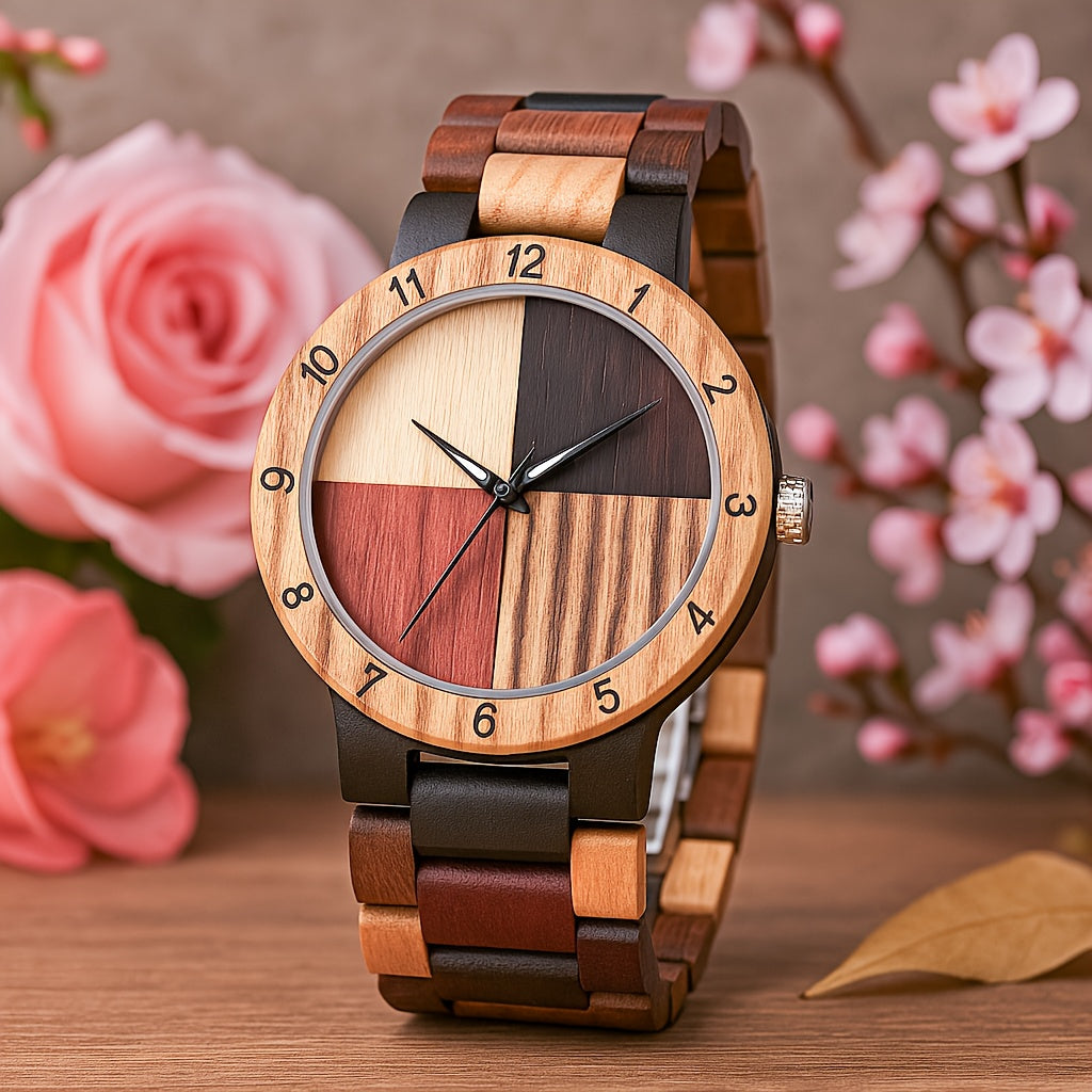 EV1028 Multi Color Band Solid Wood Watch