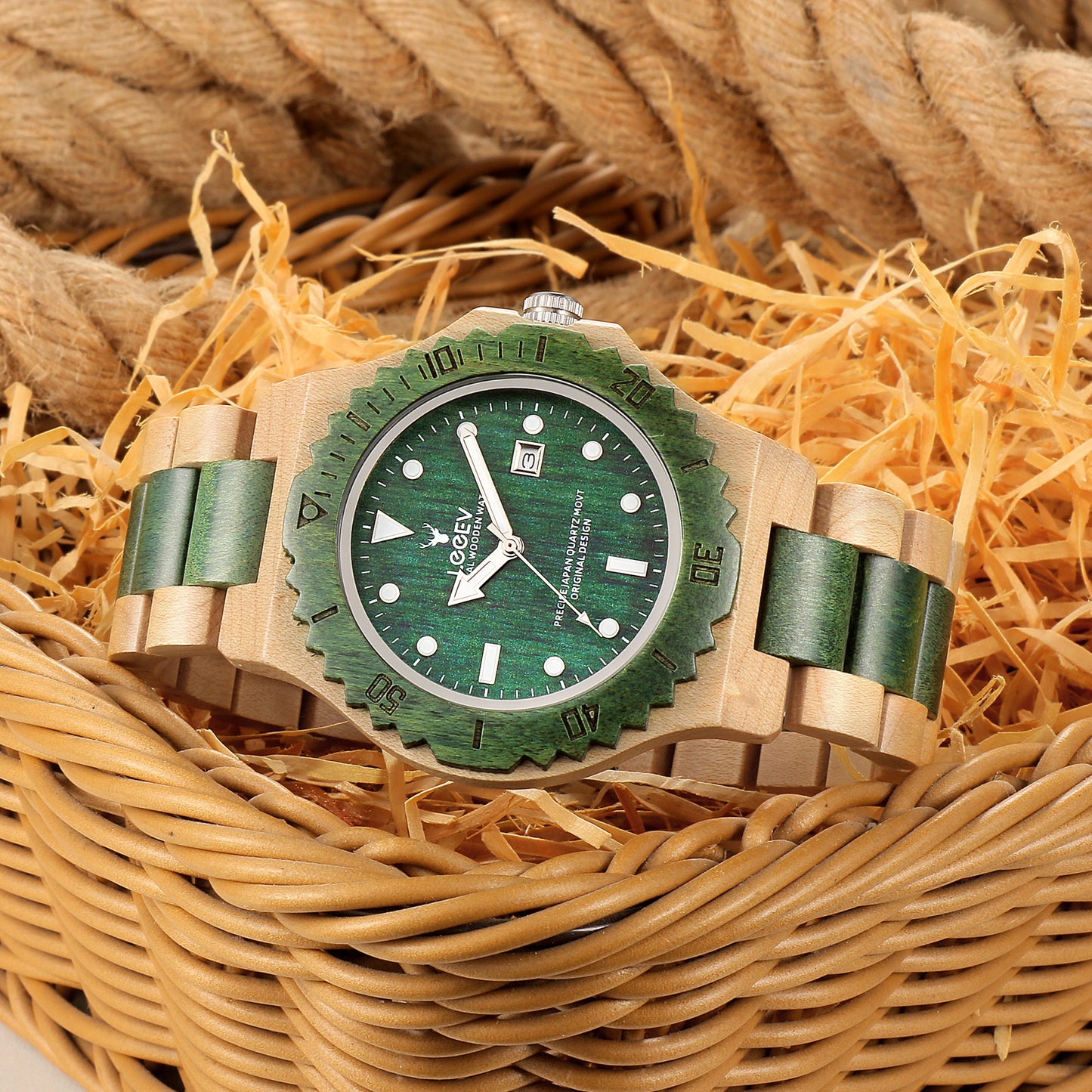 EV1953 Natural Maple Wood Watches for Men Green