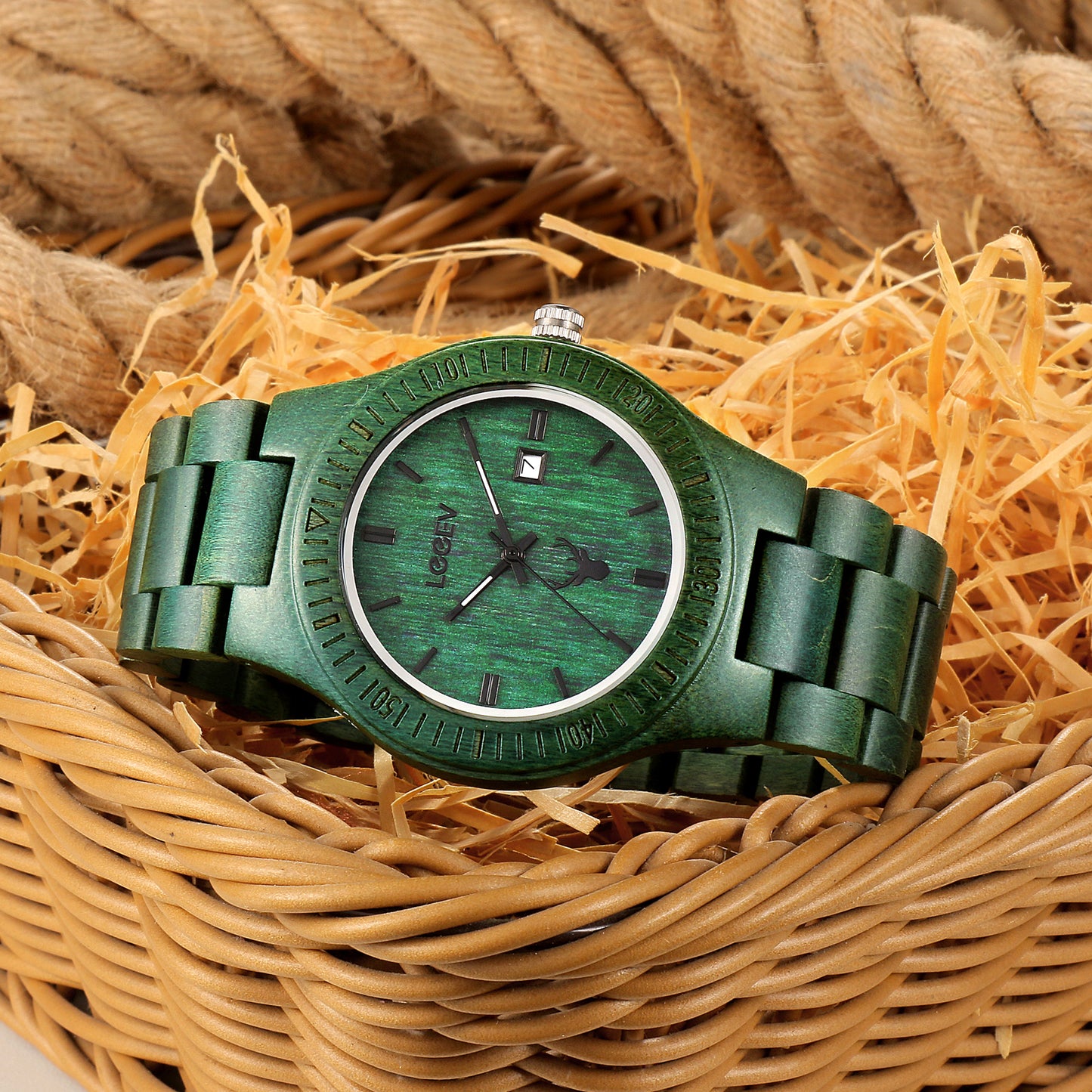 EV1015 Green Solid Wood Watch for Men