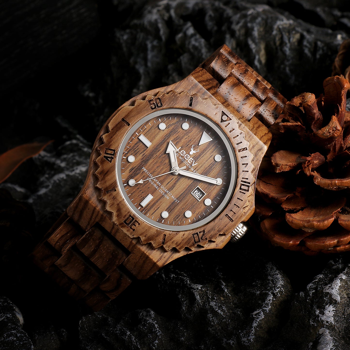 EV1953 Natural Zebra Wood Watches for Men