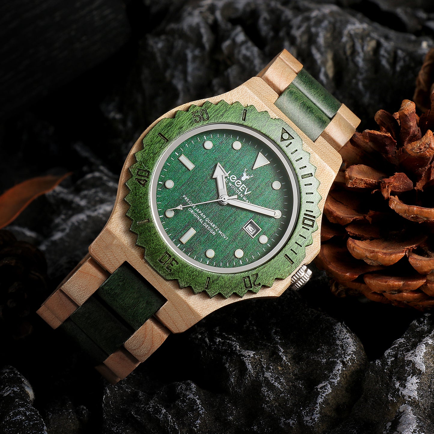 EV1953 Natural Maple Wood Watches for Men Green