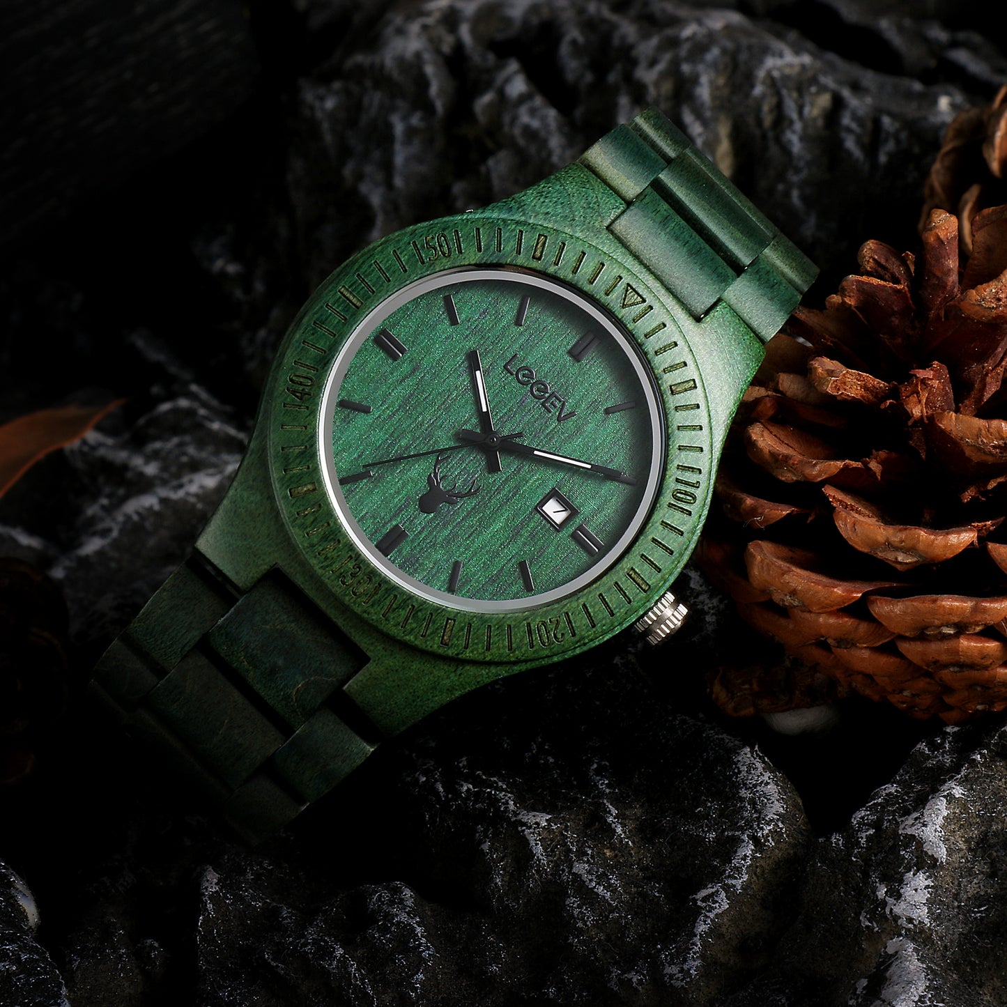 EV1015 Green Solid Wood Watch for Men