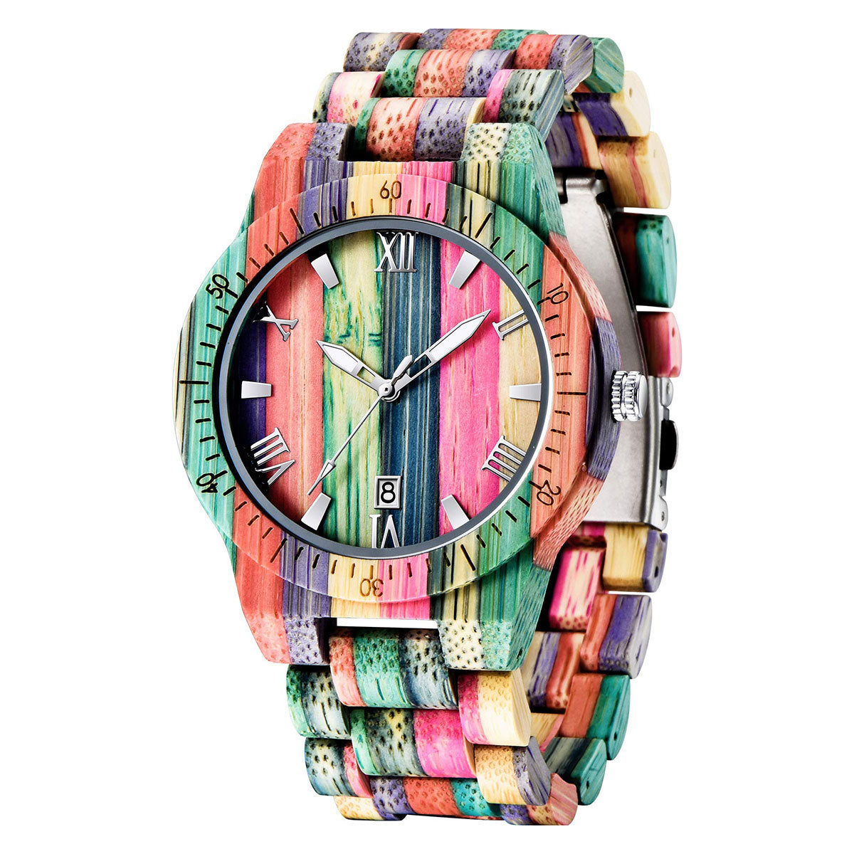 EV1024-MixColour Multi Color Band Solid Wood Watch