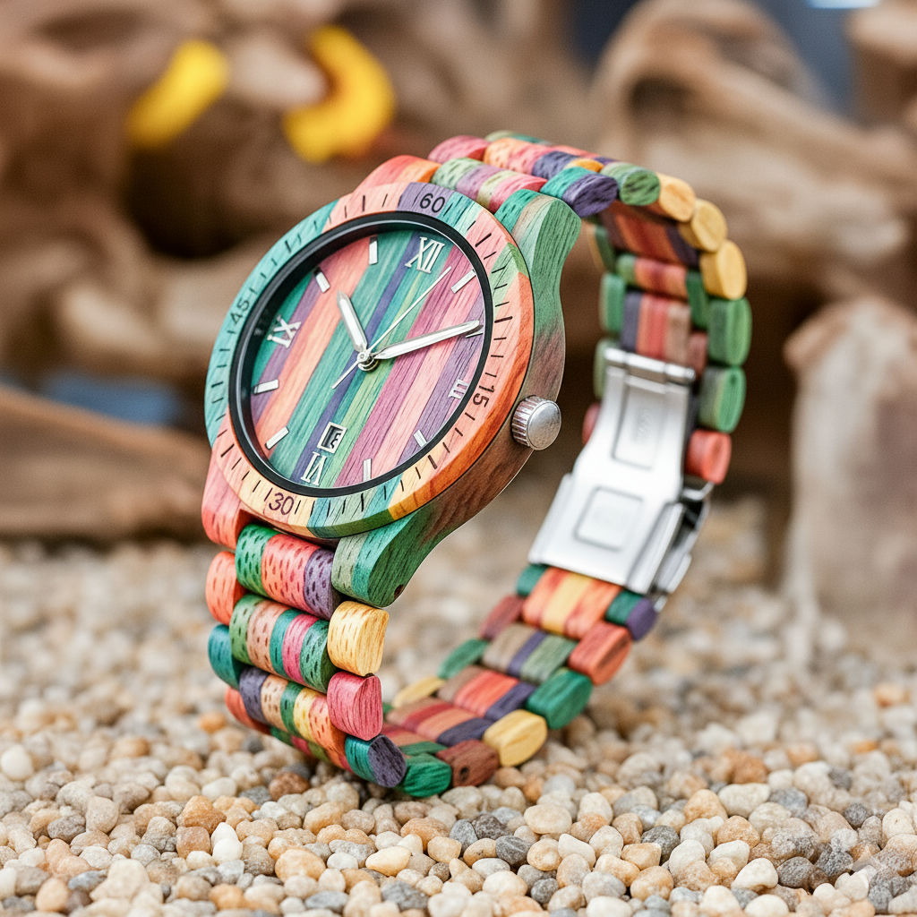 EV1024-MixColour Multi Color Band Solid Wood Watch