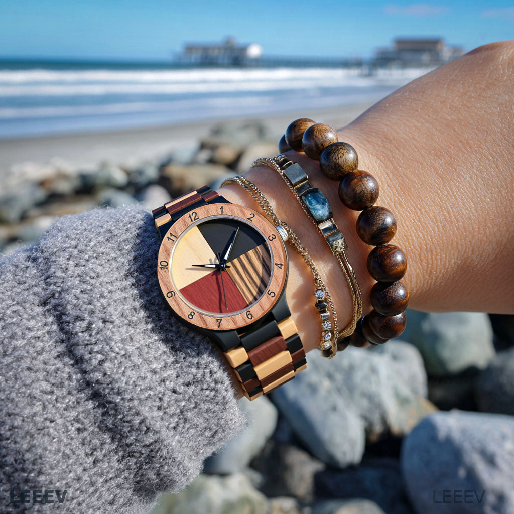 EV1028 Multi Color Band Solid Wood Watch