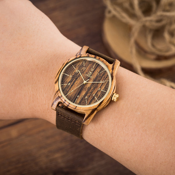 Uwood UWH-1008 Zebra Sandal Wood Genuine Leather Strap