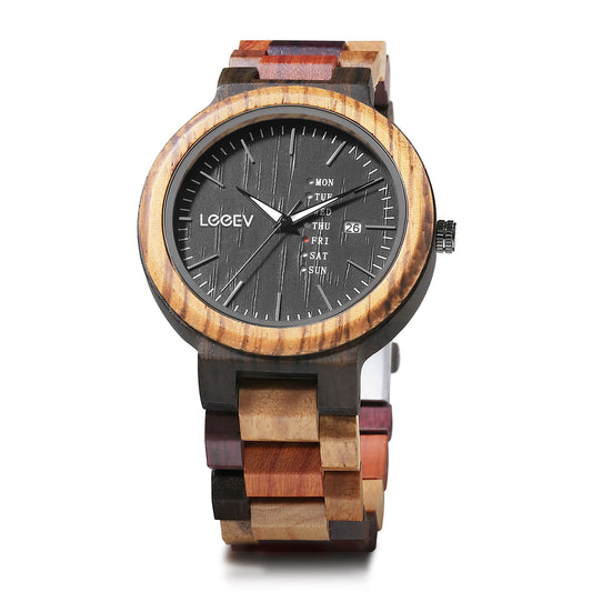 EV1010_Mix Multi Color Band Solid Wood Watch