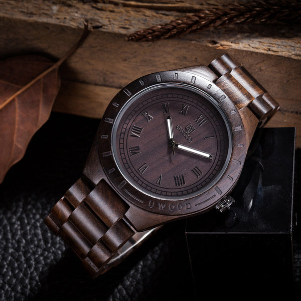 UWOOD UW001 Black Brown Sandal Wood Watch for Men