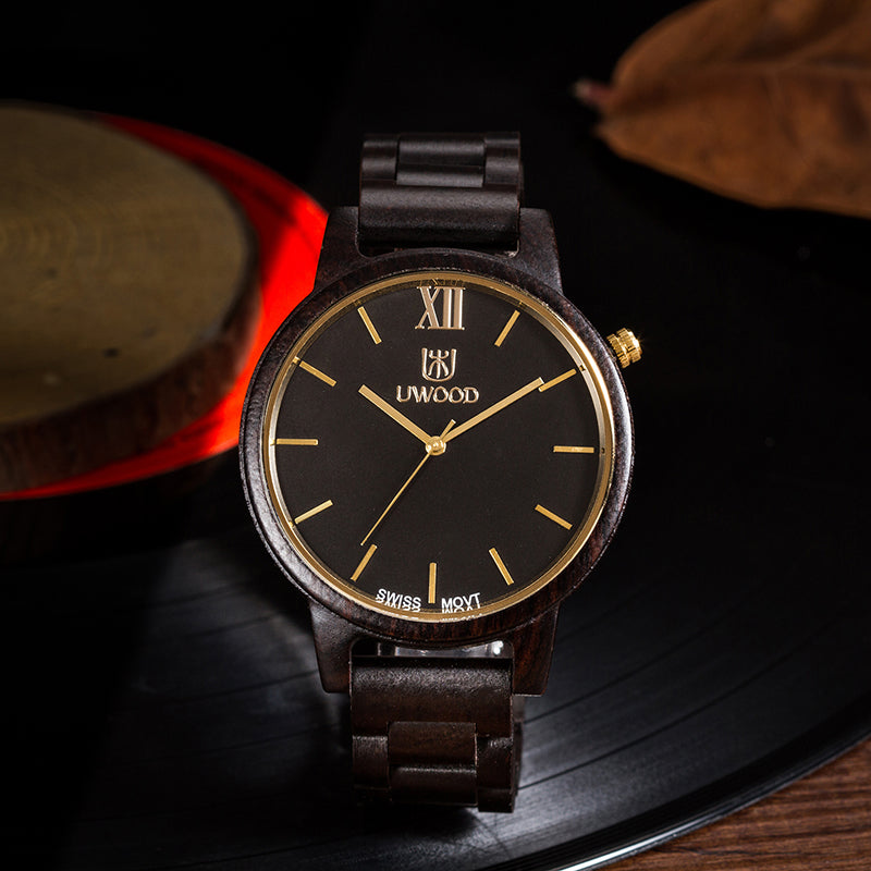 UWH1002 Black Ebony Wood Watch for Men