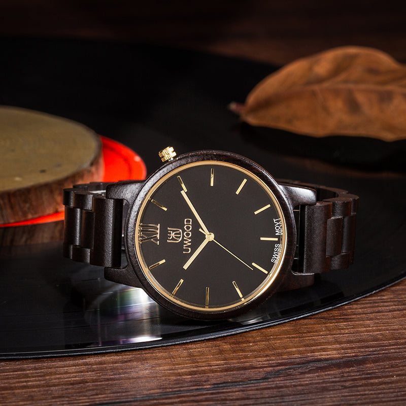 UWH1002 Black Ebony Wood Watch for Men