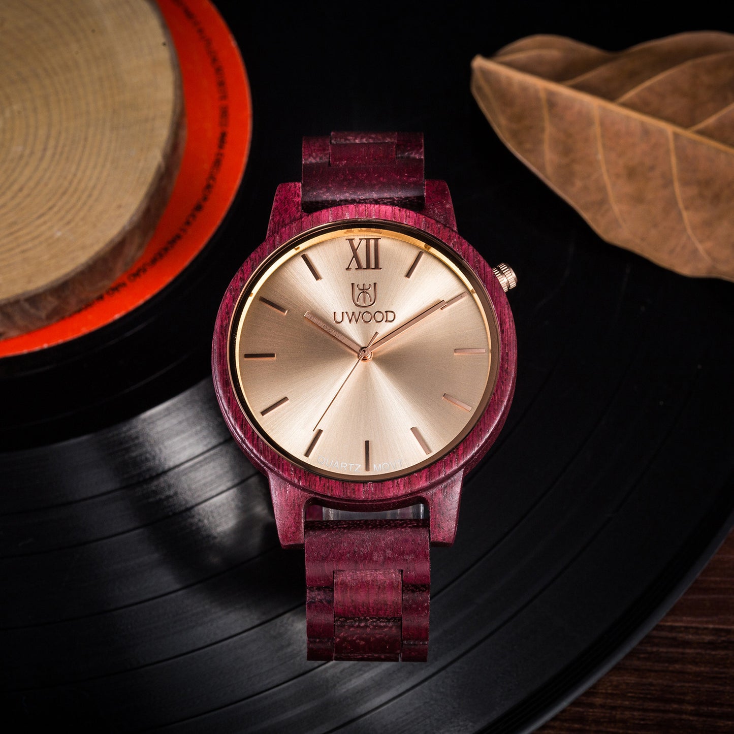 UWH1002 Purple Heart Wood Watch for Men