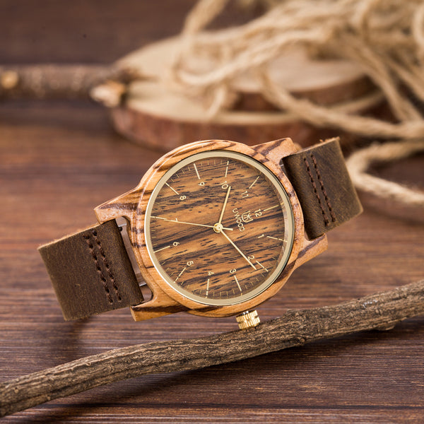 Uwood UWH-1008 Zebra Sandal Wood Genuine Leather Strap
